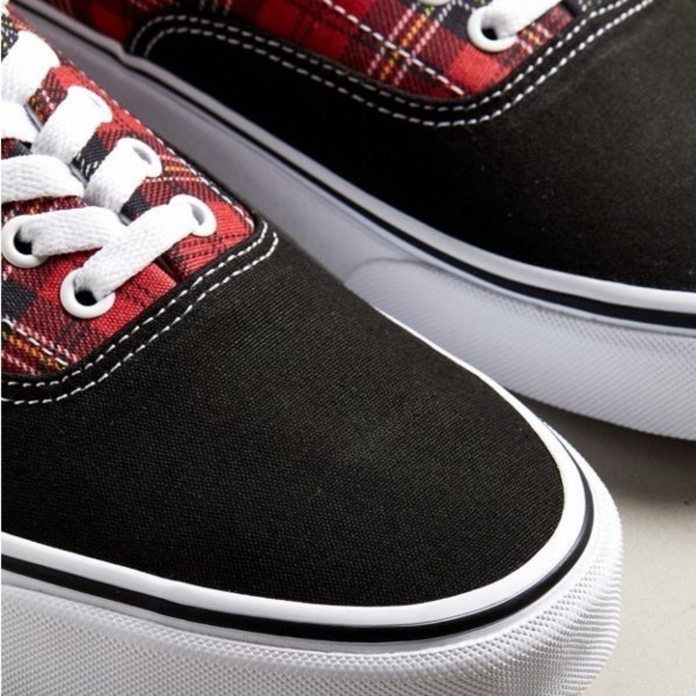 Vans Red Plaid and Black Sneakers - Picture 3 of 6